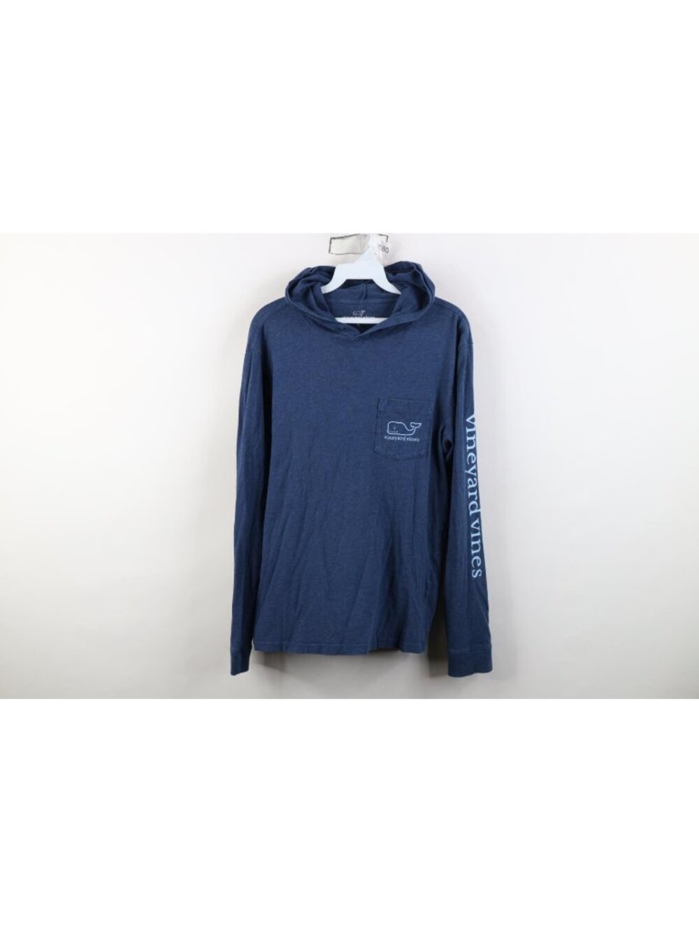 Vineyard Vines Mens Small Spell Out Long Sleeve Hoodie Hooded T-Shirt Blue